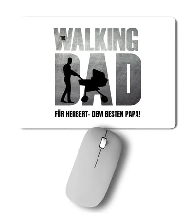 Weiße rechteckige mousepad mit grauem und schwarzem walking dad design für herbert dem besten papa vatertag