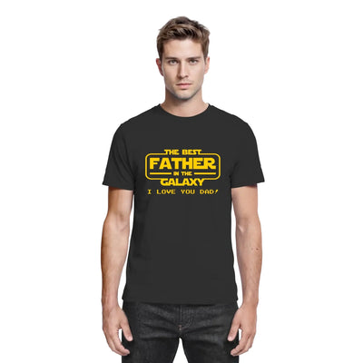 Schwarzes kurzarmshirt mit gelber star wars grafik bester papa der galaxy ich liebe dich vatertag design