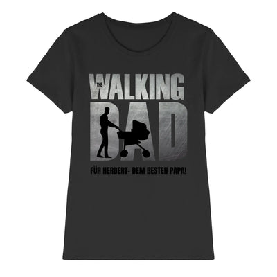Schwarzes damen t shirt mit grauem walking dad motiv und vatertag thema aus der statement collection von herbert