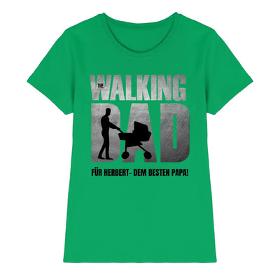 Leuchtendes grünes damen t-shirt father galaxy mit metallisch silbernem the walking dad grafik und vatertagsmotiv