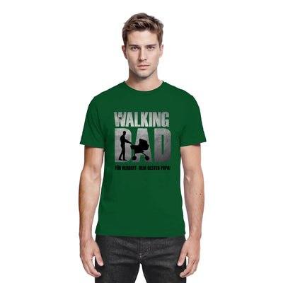 Grünes kurzarmshirt mit walking dad print und silhouette, ideal als vatertagsgeschenk von father galaxy statement collection