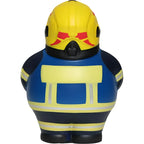 Gelber und blauer feuer bert 2.0 stressball feuerwehrmann mit roten helm-markierungen zum knautschen
