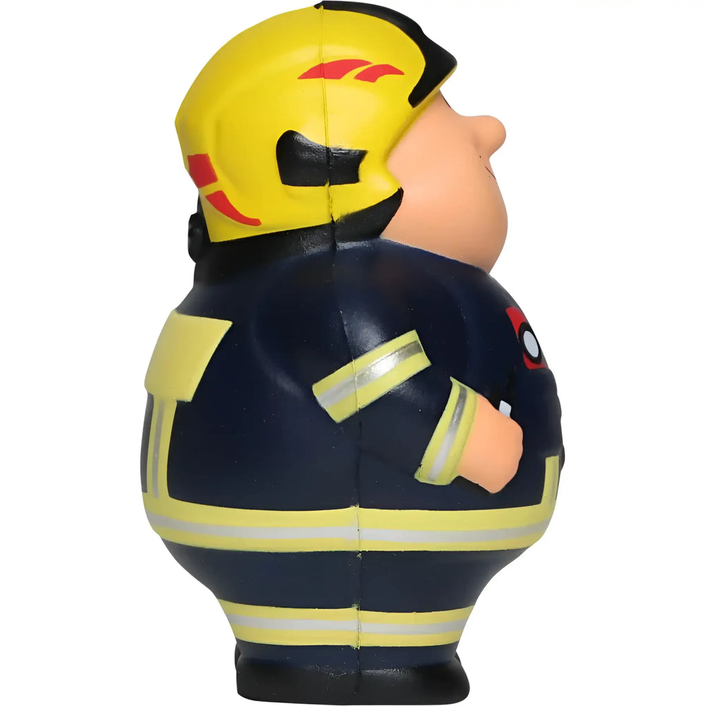 Gelber und schwarzer feuerwehrmann stressball mit reflektierenden streifen von feuer bert 2.0 zum knautschen