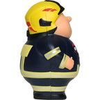 Gelber und schwarzer feuerwehrmann stressball mit reflektierenden streifen von feuer bert 2.0 zum knautschen