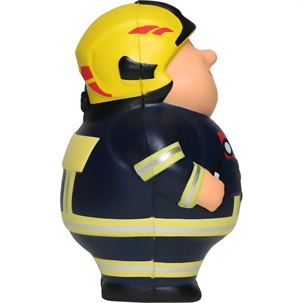 Gelber und schwarzer feuerwehrmann stressball mit reflektierenden streifen von feuer bert 2.0 zum knautschen