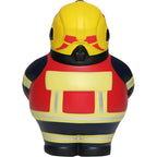 Gelb-roter feuerwehrmann-fe stressball mit schwarzen akzenten von feuer bert 2.0 als knautscher gegen stress