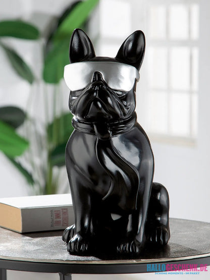 Figur: Bulldogge „Cool Dog“ • Kunstharz • Schwarz / Silber • 35×18×24,5 cm • Gilde - Figur