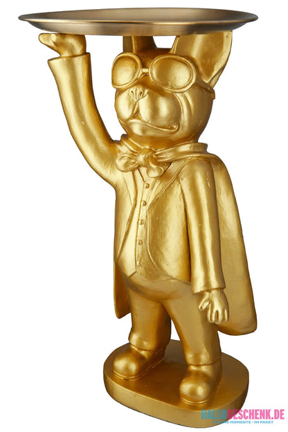 Figur: Bulldogge „Hero Dog“ mit Tablett • Kunstharz • Gold • 31×13×10 cm • Gilde - Figur