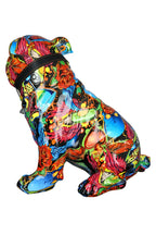 Figur bulldogge street art 2 kunstharz mehrfarbig mit psychedelischen floralen mustern in rot blau grün orange