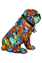Vibrante mehrfarbige kunstharzfigur bulldogge street art 2 mit graffiti rosen und billardkugeln von gilde