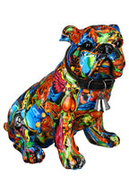 Vibrante kunstharzfigur bulldogge street art 2 mit psychedelischem graffiti in blau rot grün orange von gilde
