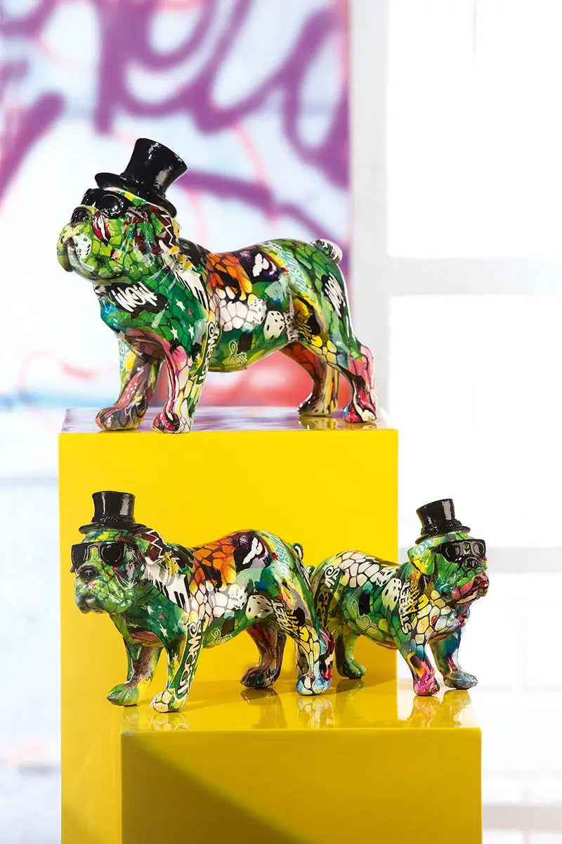 Figur: Bulldogge „Street Art 3“ • Kunstharz • mehrfarbig • 24×27×10 cm • Gilde - Figur