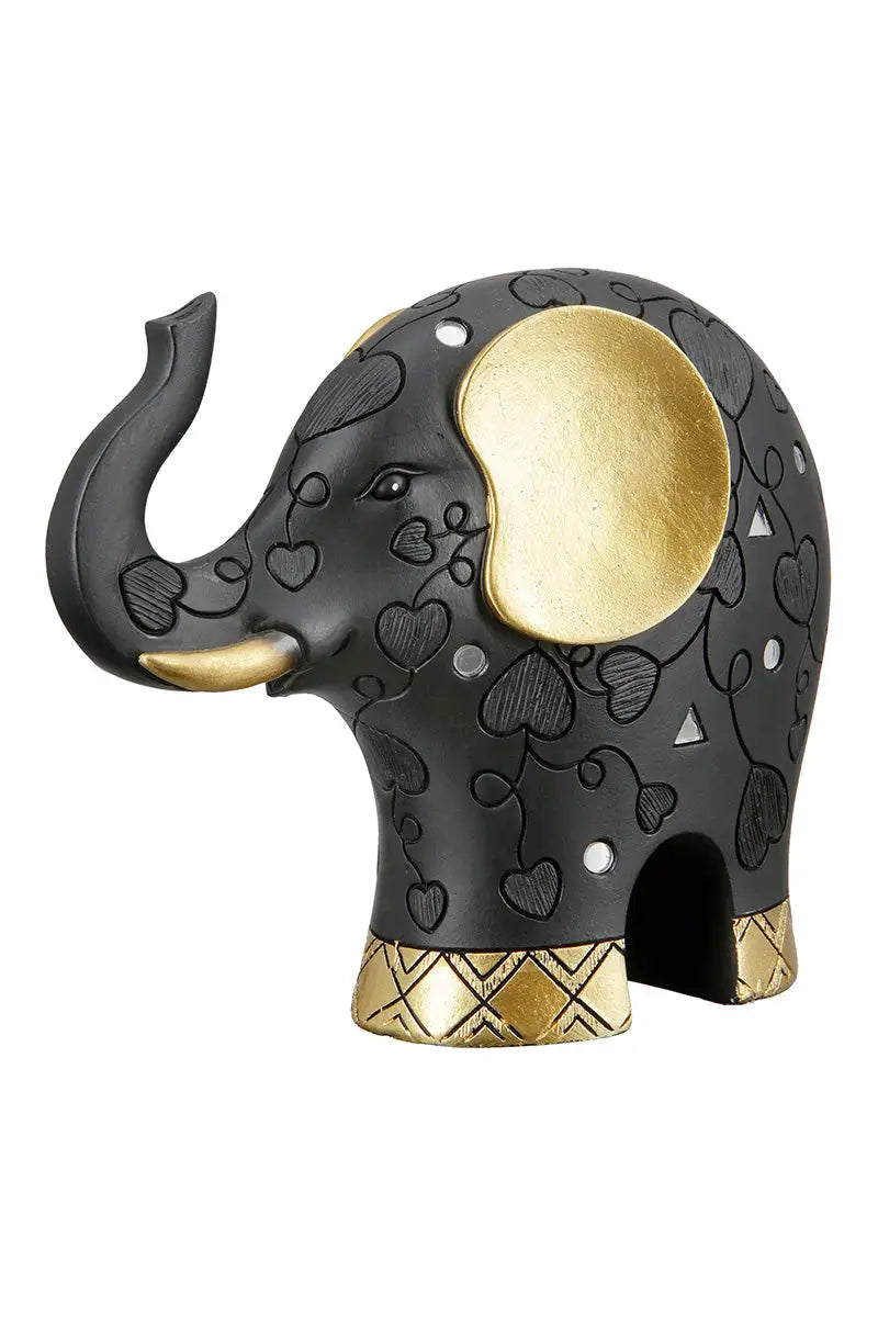 Figur: Elefant „Ajok“ • Kunstharz • schwarz mit goldfarbenen Akzenten • 20×7×23 cm • Gilde - Figur