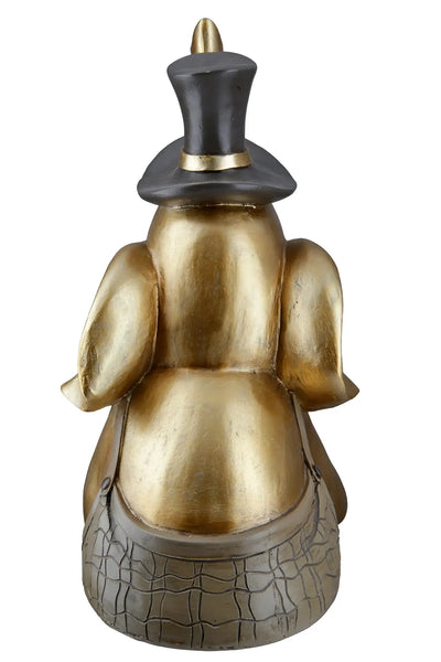 Goldfarbene kunstharzfigur elefant maroni mit schwarzem zylinder und krokodilprägung hose von gilde
