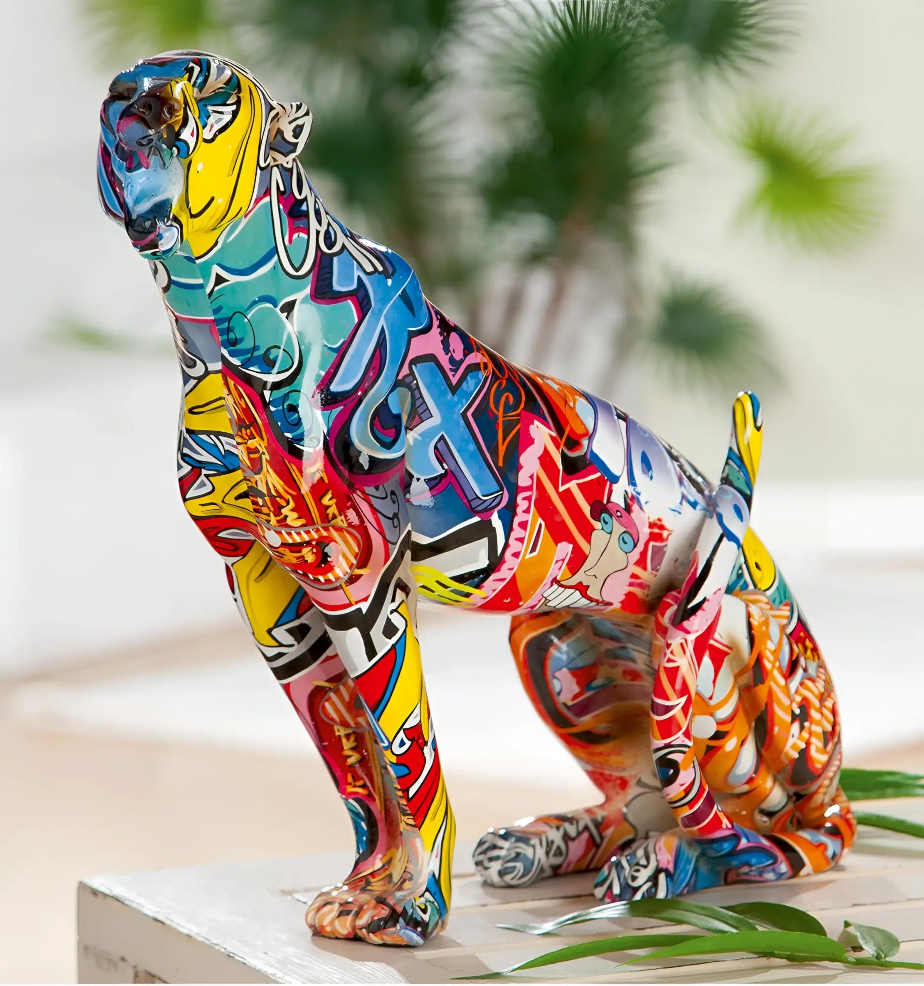 Figur gepard street art 1 kunstharz mit buntem graffiti street art muster 33x33x10 cm von gilde