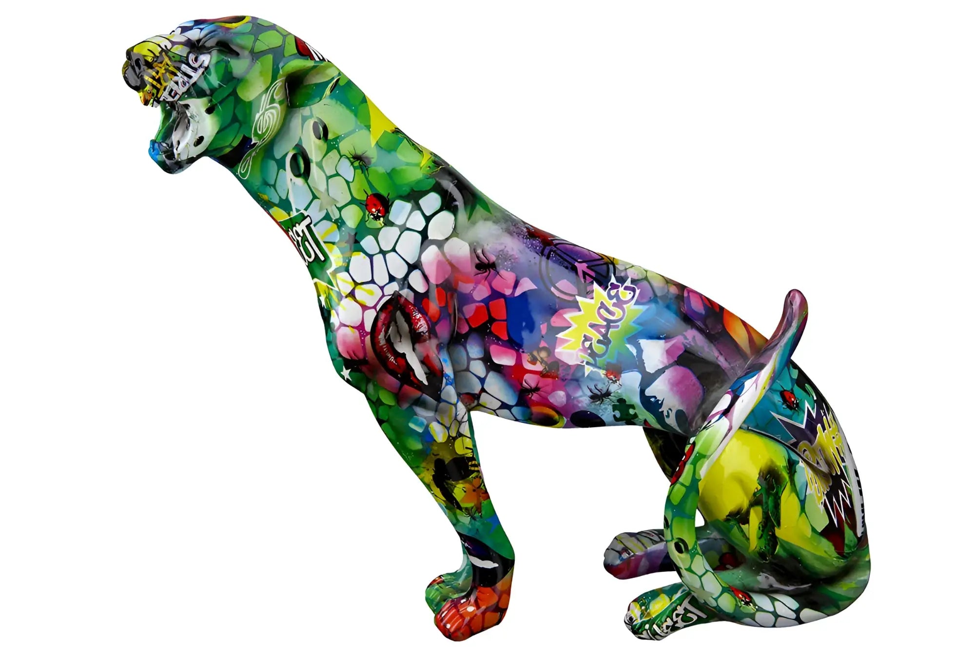 Bunte figuren skulptur gepard street art 2 aus kunstharz mit grünem pink gelb lila mosaikmuster 28x33x9 cm von gilde