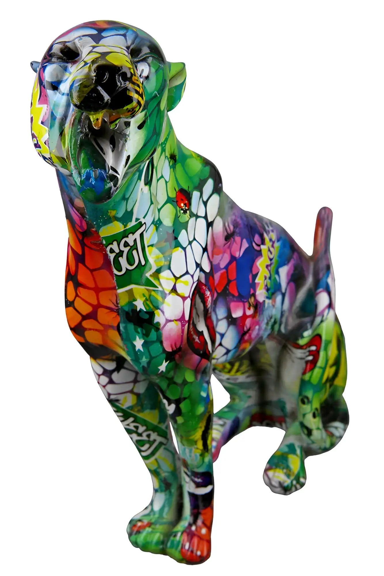 Figur gepard street art 2 kunstharz mehrfarbig in grün pink orange blau mit glänzendem graffiti finish