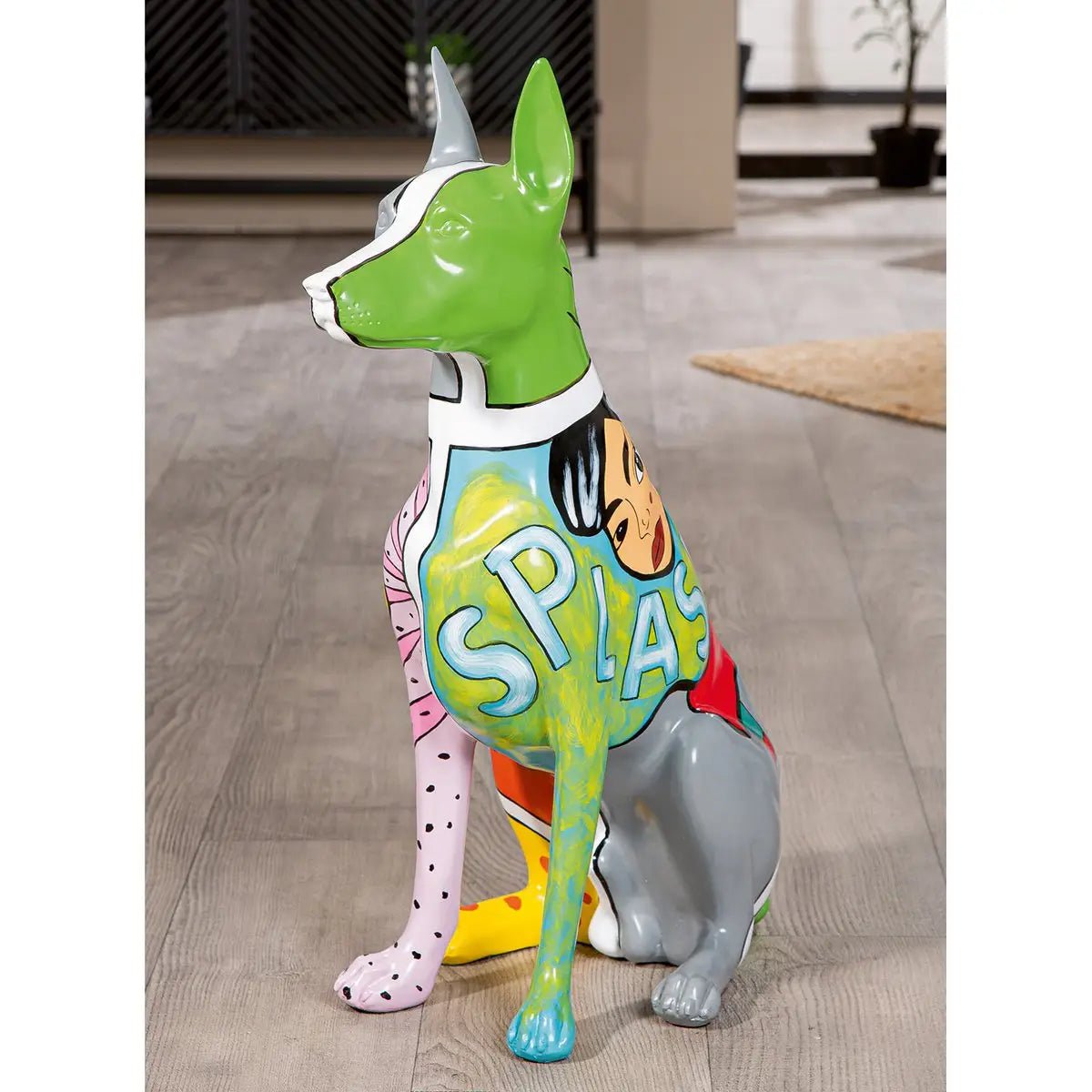 Figur Hund Dobermann mehrfarbig H. 70 cm, VE 1
