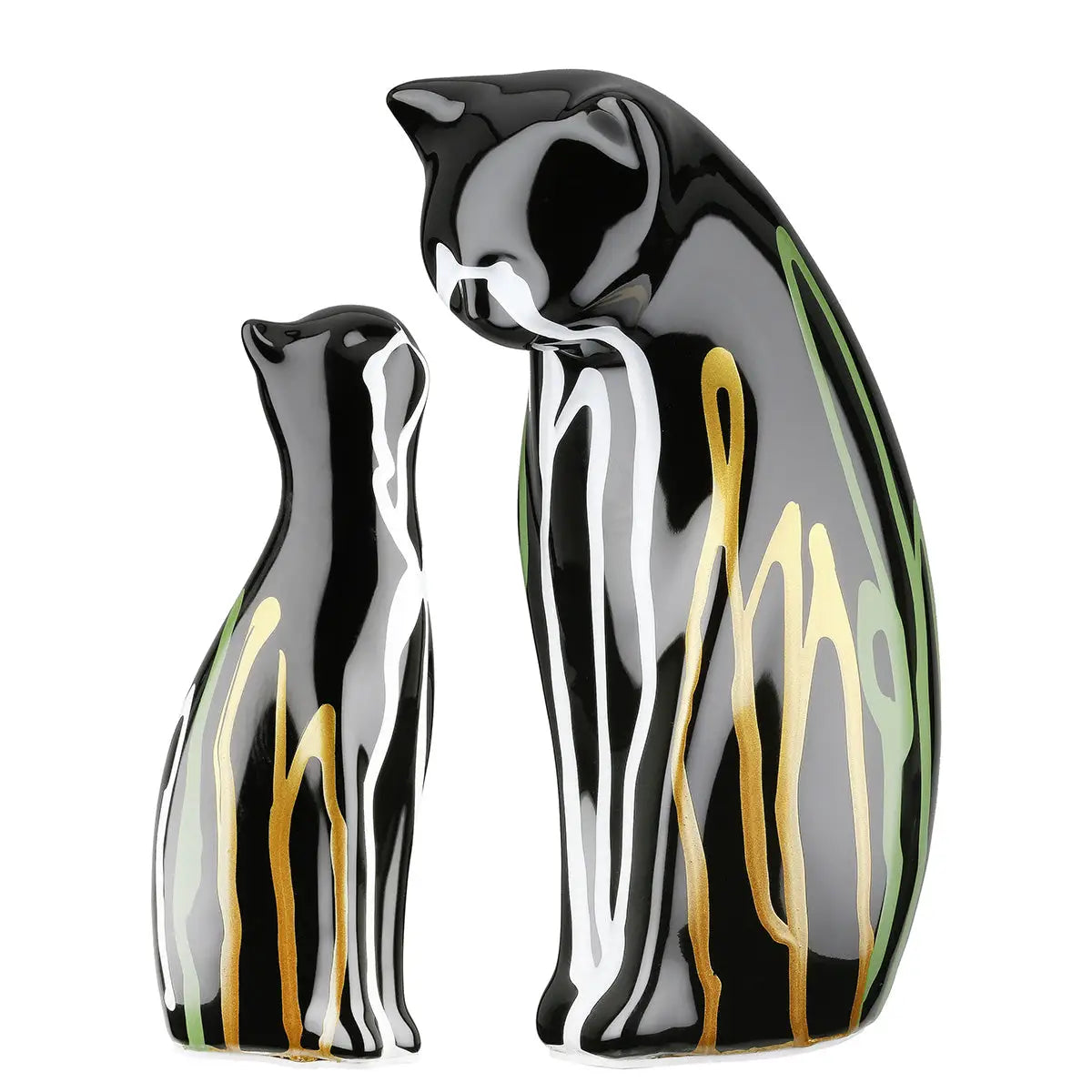 Figur: Katze „Scuro“ – 2-teiliges Set • Keramik • Schwarz • 22x14x8 cm • Gilde - Figur