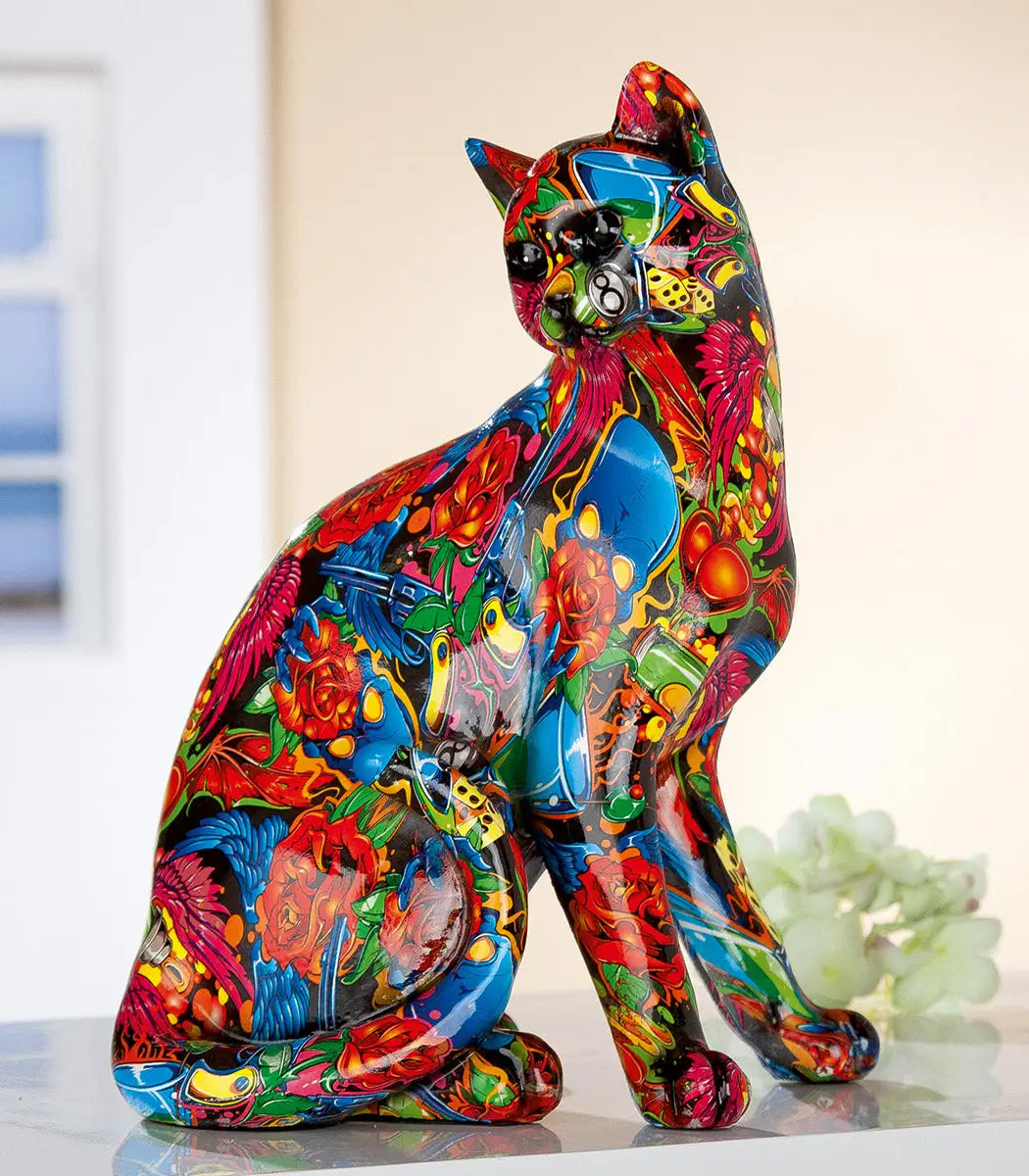 Figur: Katze „Street Art 1“ • Kunstharz • mehrfarbig • 29x23x16 cm • Gilde - Figur