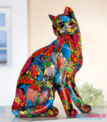 Figur: Katze „Street Art 1“ • Kunstharz • mehrfarbig • 29x23x16 cm • Gilde - Figur