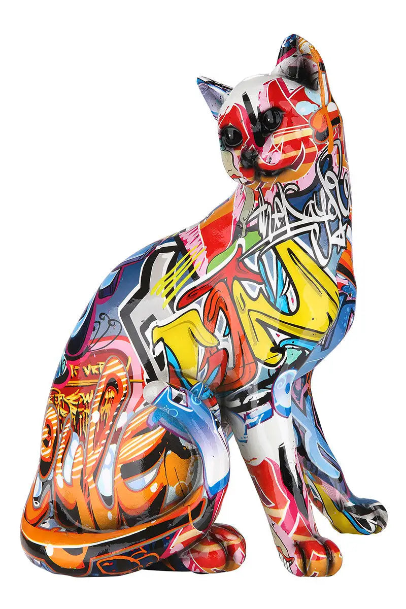 Figur: Katze „Street Art 2“ • Kunstharz • mehrfarbig • 29x21x16 cm • Gilde - Figur
