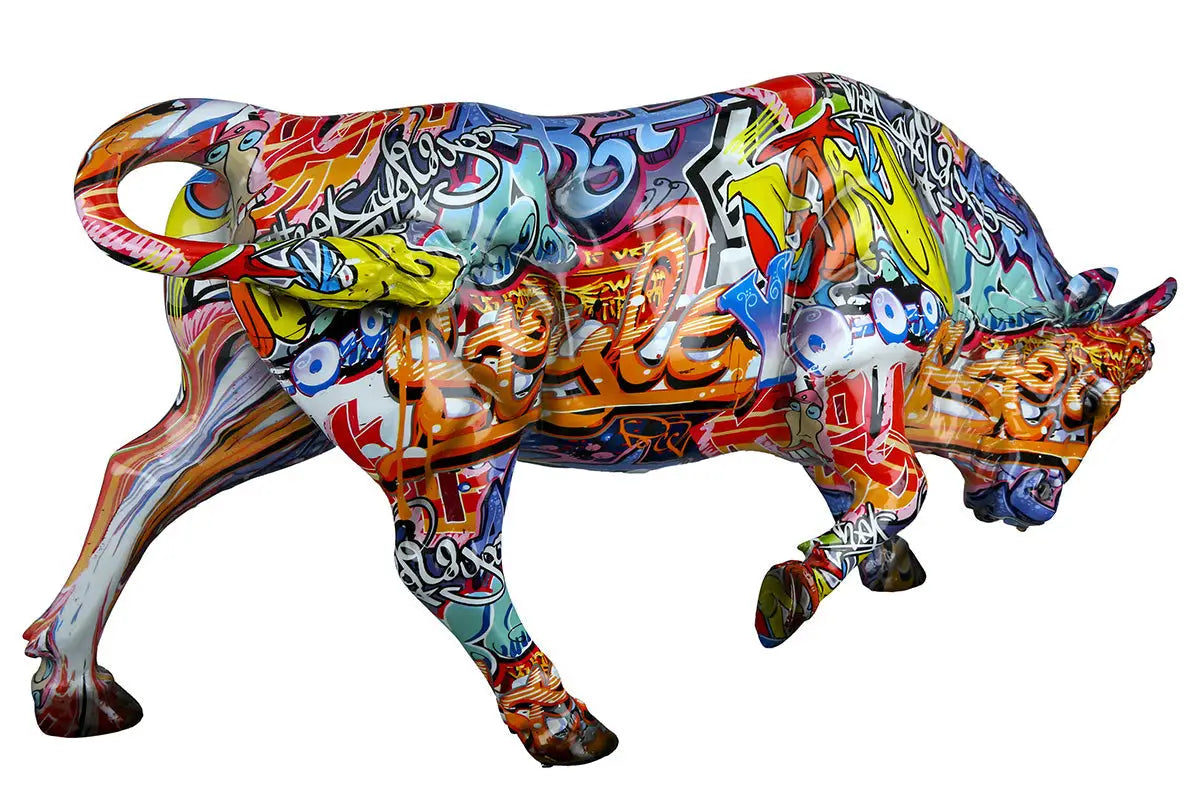 Figur: Stier „Street Art“ • Kunstharz • mehrfarbig • 27×52×15 cm • Gilde - Figur