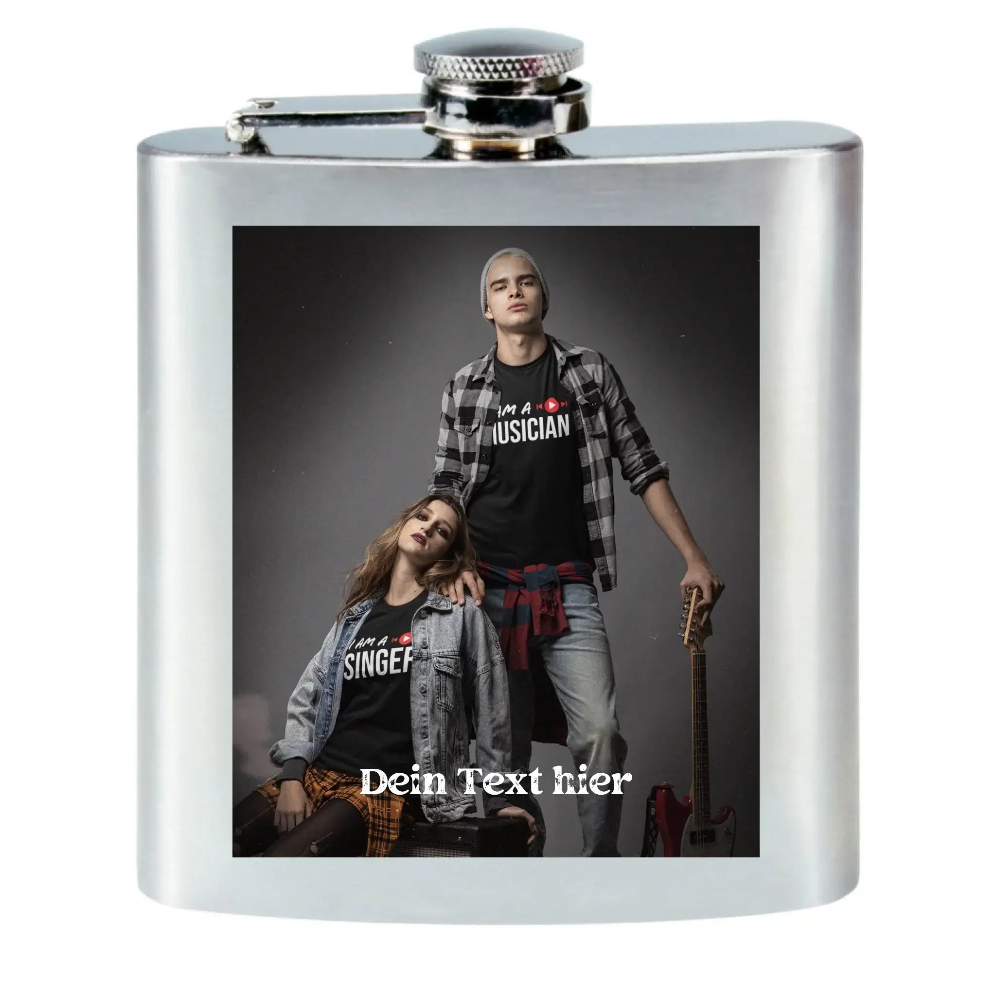 Flachmann mit deinem Foto (personalisierbare Fotogeschenke) - Flachmann mit Foto / SILBER / 180 ml - personalisierbarer
