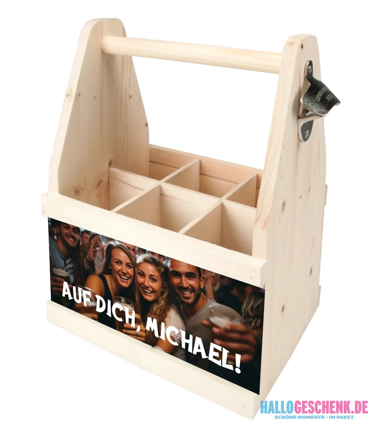 Flaschenträger (Caddy) für Bier, Cola etc. mit deinem Bild und Flaschenöffner • Fotogeschenk • personalisiert