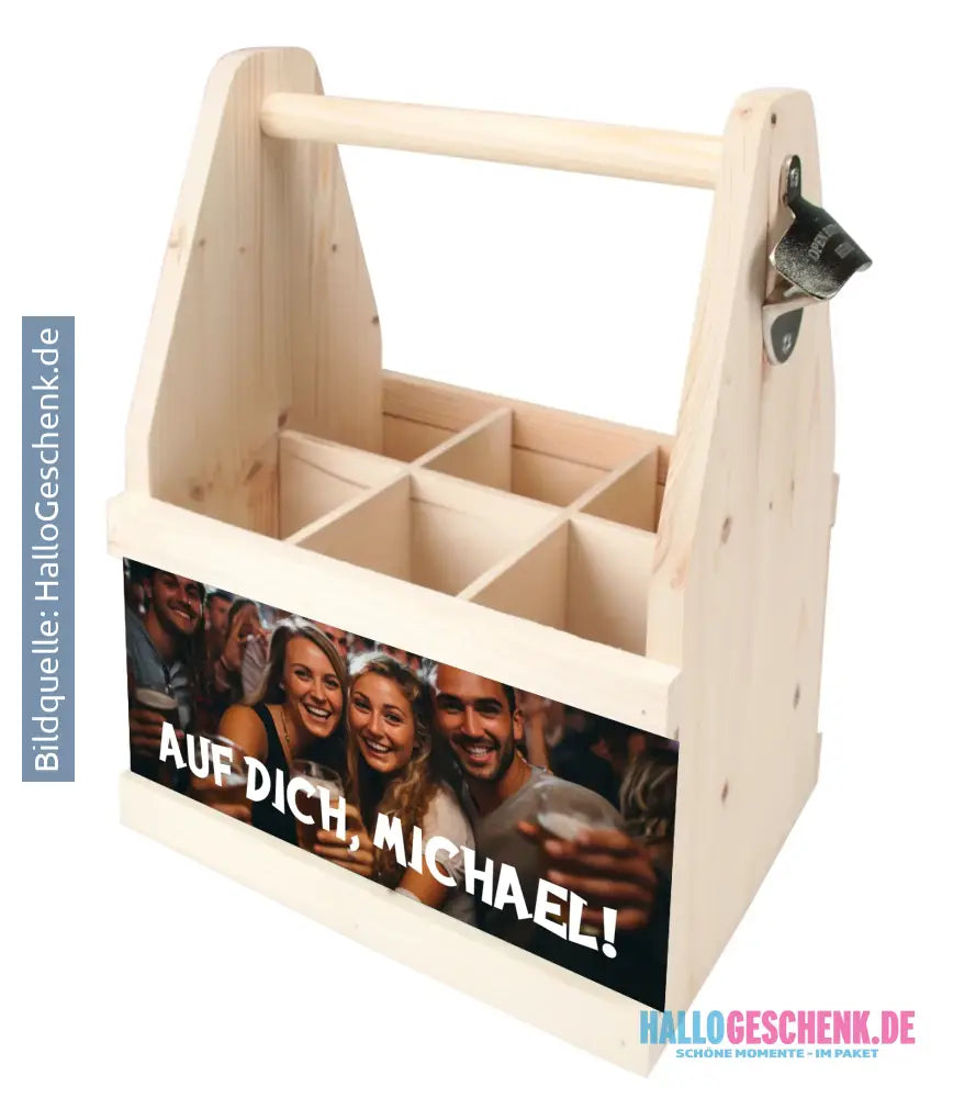 Flaschenträger (Caddy) für Bier Cola etc. mit deinem Bild und Flaschenöffner • Fotogeschenk • personalisiert - Caddy