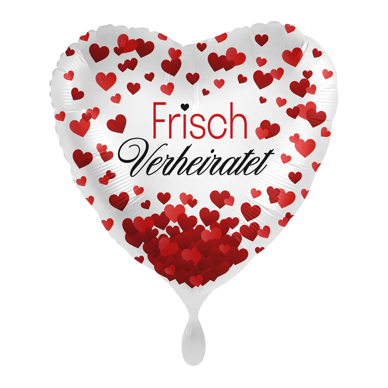 Weißer folienballon herzform mit roten herzen und text frisch verheiratet luftballon für hochzeit