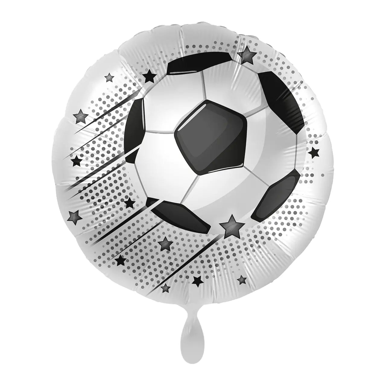 Folienballon let’s play fußball mit schwarz-weißem fußballmuster und sternen für fußballfans