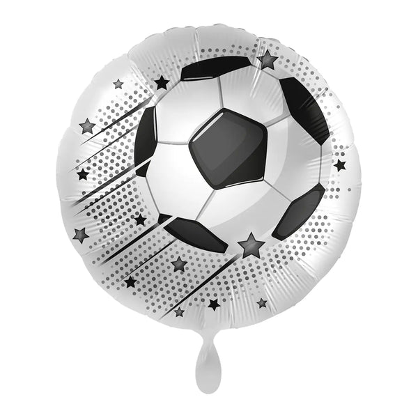 Folienballon let’s play fußball mit schwarz-weißem fußballmuster und sternen für fußballfans