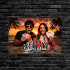 Rechteckiges metall-blechschild mit buntem beach poker motiv und den namen roberta & lina personalisiertes fotogeschenk