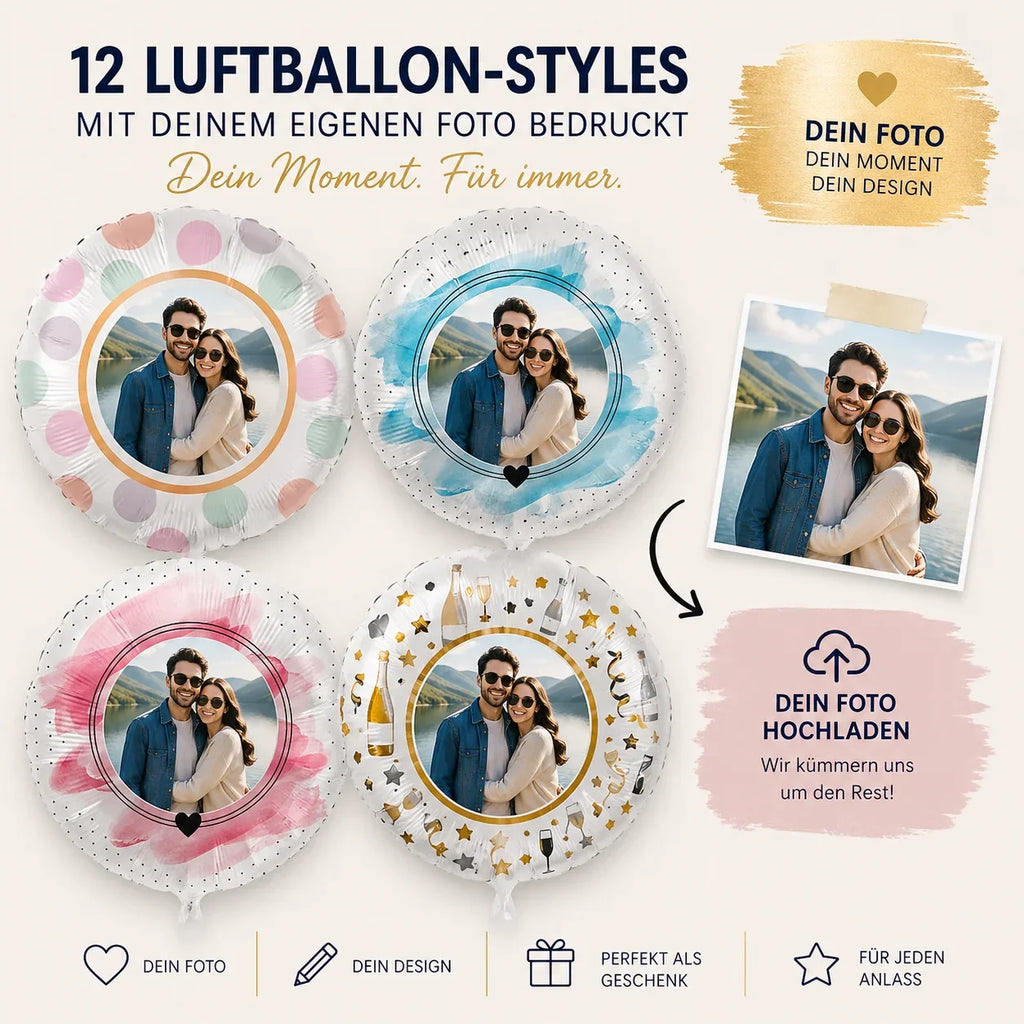 Foto-Luftballon (12 Styles): Dein Foto - Dein Bild • 43cm Luftballon • personalisierbar • Fotoballon