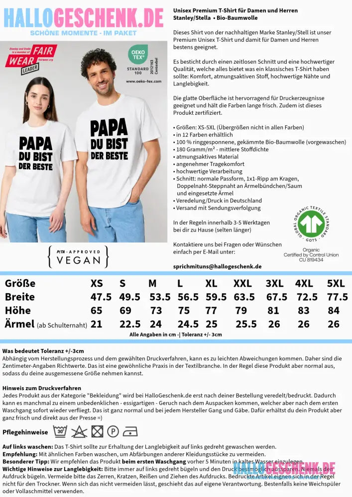 Fotowort: Papa • Fotogeschenk • personalisiert • Unisex T-Shirt für Herren & Damen • Bio - personalisierte T-Shirts