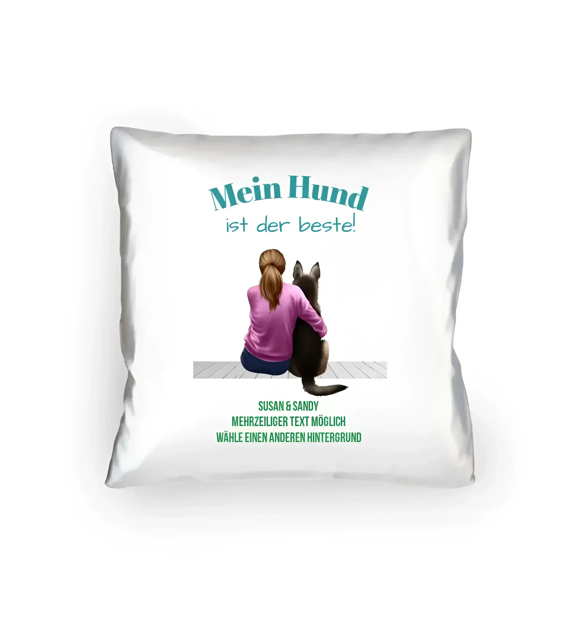 Frau mit Retriever oder Schäferhund, personalisierbar: Kissen 40x40 cm