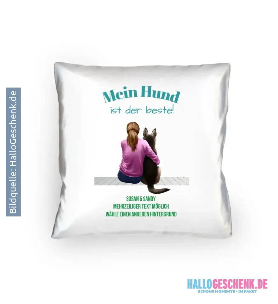 Frau mit Retriever oder Schäferhund, personalisierbar: Kissen 40x40 cm