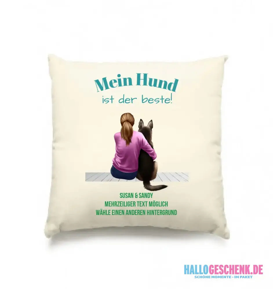 Frau mit Retriever oder Schäferhund, personalisierbar: Kissen 40x40 cm