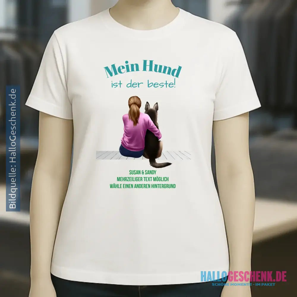 Frau mit Retriever oder Schäferhund, personalisierbar - Ladies Premium T-Shirt XS-2XL aus Bio-Baumwolle für Damen