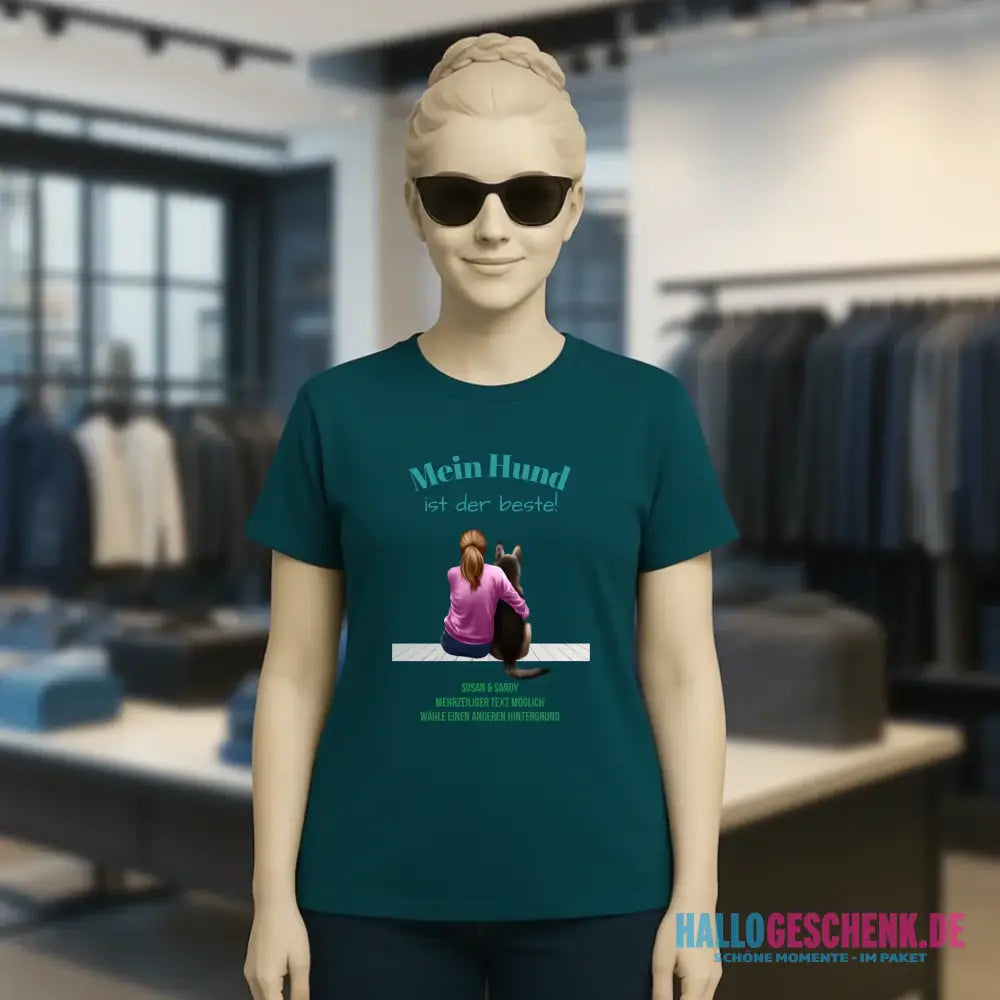 Frau mit Retriever oder Schäferhund, personalisierbar - Ladies Premium T-Shirt XS-2XL aus Bio-Baumwolle für Damen