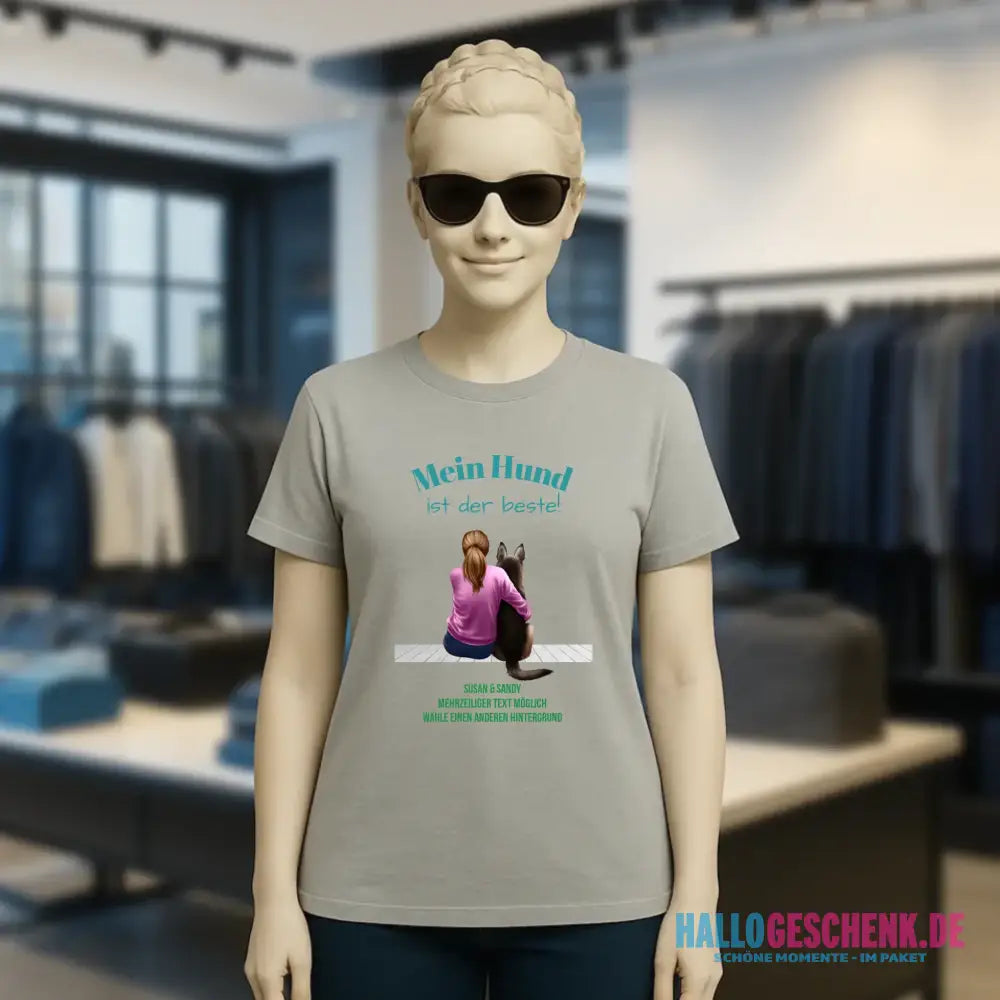 Frau mit Retriever oder Schäferhund, personalisierbar - Ladies Premium T-Shirt XS-2XL aus Bio-Baumwolle für Damen
