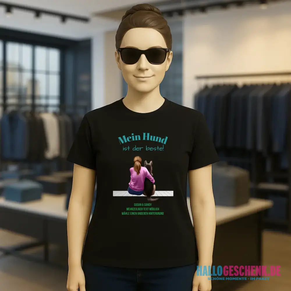 Frau mit Retriever oder Schäferhund, personalisierbar - Ladies Premium T-Shirt XS-2XL aus Bio-Baumwolle für Damen