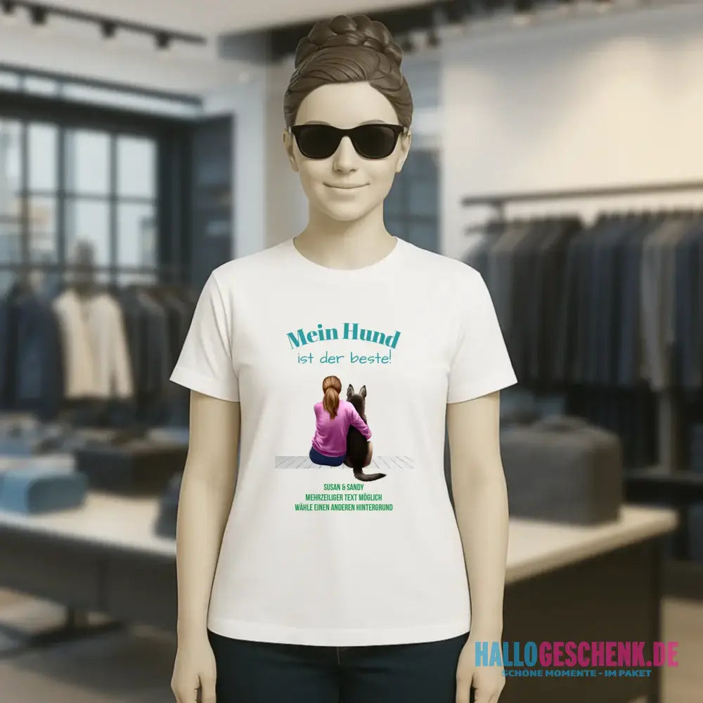Frau mit Retriever oder Schäferhund, personalisierbar - Ladies Premium T-Shirt XS-2XL aus Bio-Baumwolle für Damen