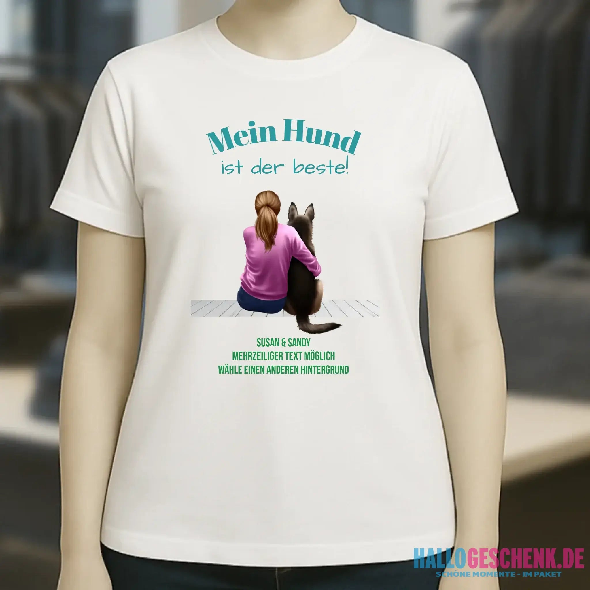 Frau mit Retriever oder Schäferhund, personalisierbar - Ladies Premium T-Shirt XS-2XL aus Bio-Baumwolle für Damen