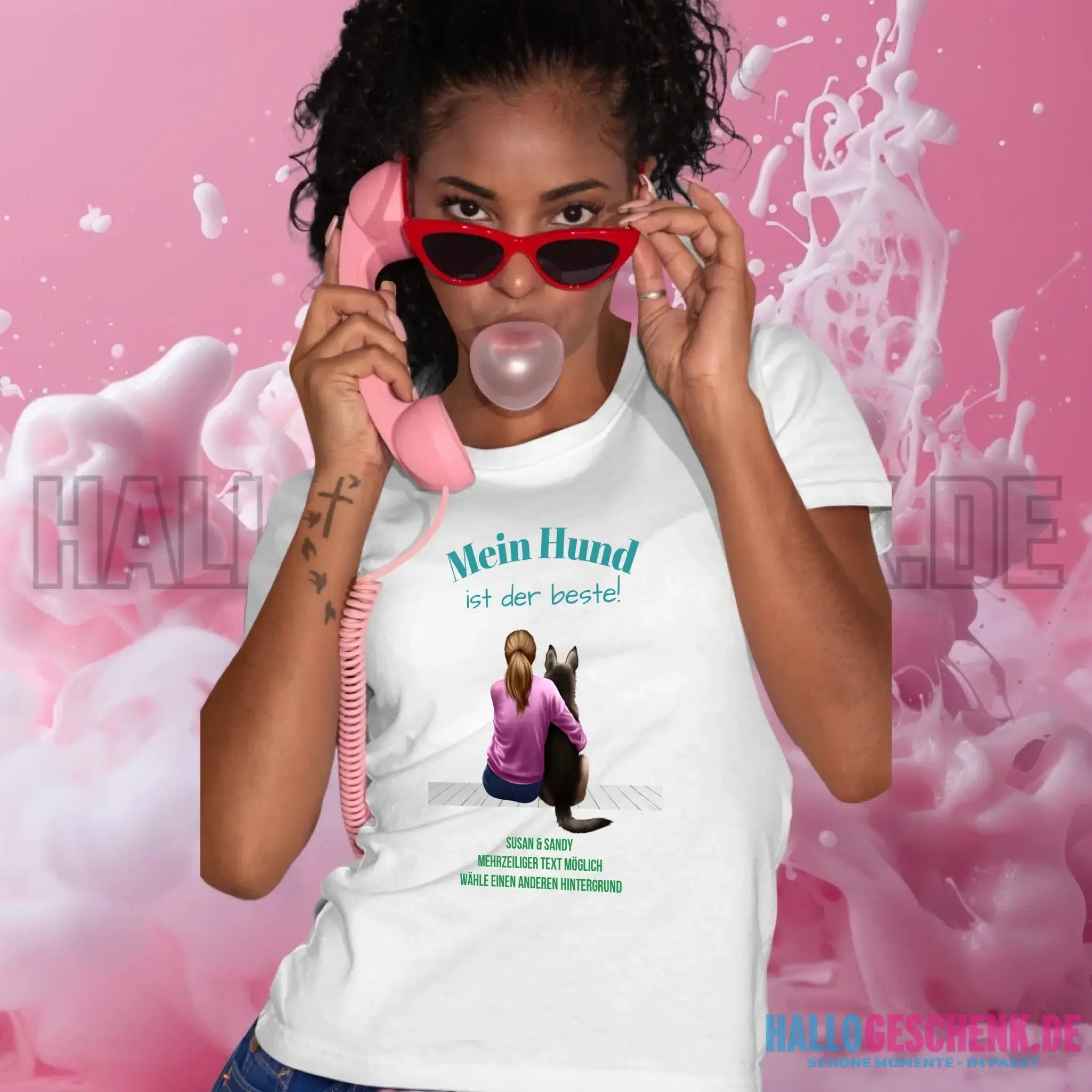 Frau mit Retriever oder Schäferhund, personalisierbar - Ladies Premium T-Shirt XS-2XL aus Bio-Baumwolle für Damen