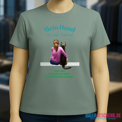Frau mit Retriever oder Schäferhund, personalisierbar - Ladies Premium T-Shirt XS-2XL aus Bio-Baumwolle für Damen