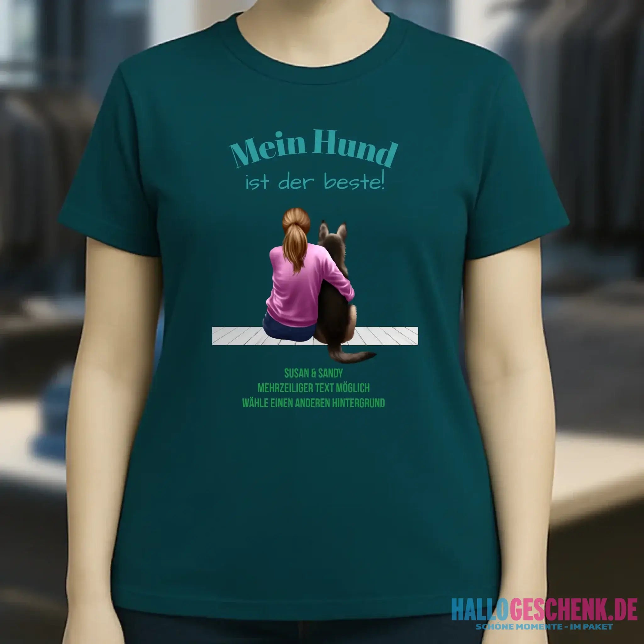 Frau mit Retriever oder Schäferhund, personalisierbar - Ladies Premium T-Shirt XS-2XL aus Bio-Baumwolle für Damen