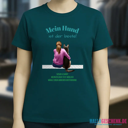 Frau mit Retriever oder Schäferhund, personalisierbar - Ladies Premium T-Shirt XS-2XL aus Bio-Baumwolle für Damen