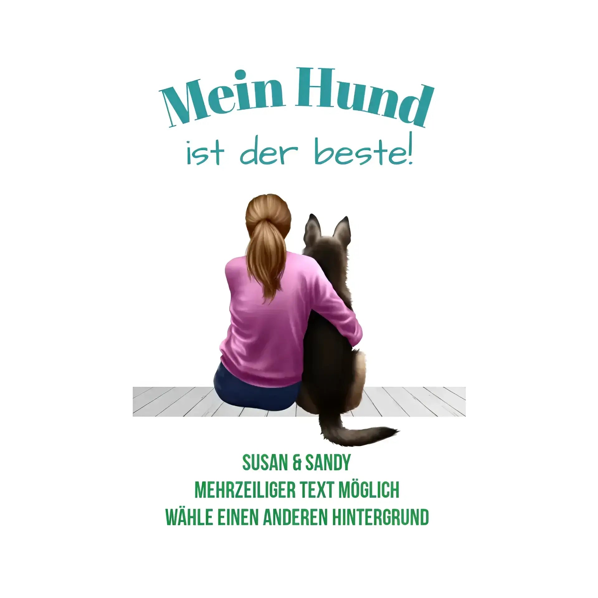 Frau mit Retriever oder Schäferhund personalisierbar: Sticker 20x20 cm (Aufkleber) - White / OneSize / ausgestanzter